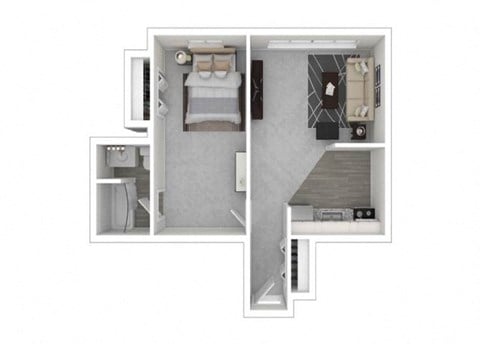 Floor plan for 1 bed, 1 bath, 600 sqft